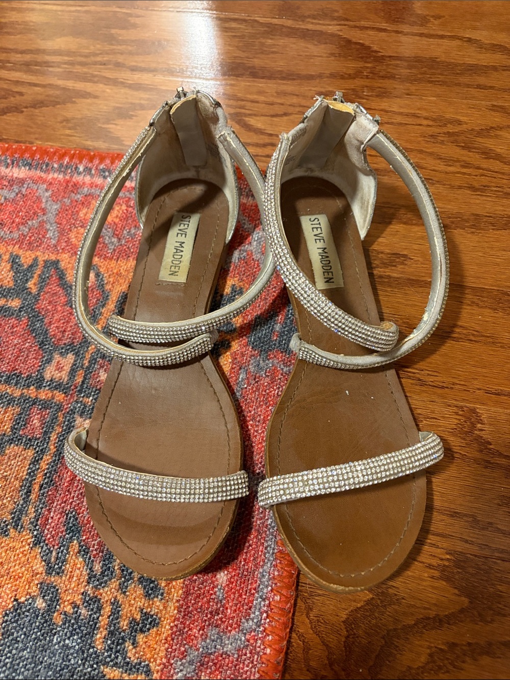 Steve Madden Women’s Silver Rhinestone Ankle-Strap Sandals Size 7